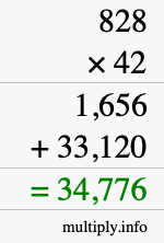 How to calculate 828 times 42 using long multiplication