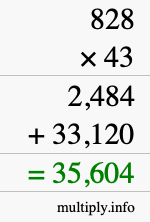 How to calculate 828 times 43 using long multiplication