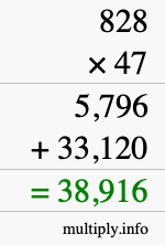 How to calculate 828 times 47 using long multiplication