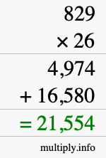 How to calculate 829 times 26 using long multiplication