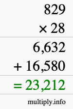 How to calculate 829 times 28 using long multiplication