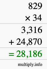How to calculate 829 times 34 using long multiplication