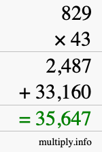 How to calculate 829 times 43 using long multiplication