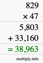 How to calculate 829 times 47 using long multiplication