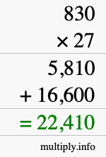How to calculate 830 times 27 using long multiplication