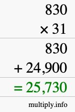 How to calculate 830 times 31 using long multiplication