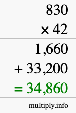 How to calculate 830 times 42 using long multiplication
