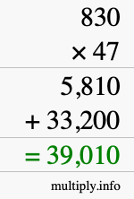 How to calculate 830 times 47 using long multiplication