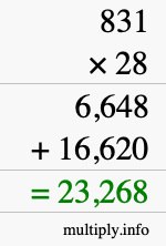 How to calculate 831 times 28 using long multiplication How to calculate 831 times 28 using long multiplication