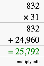 How to calculate 832 times 31 using long multiplication