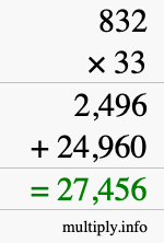 How to calculate 832 times 33 using long multiplication How to calculate 832 times 33 using long multiplication