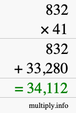 How to calculate 832 times 41 using long multiplication