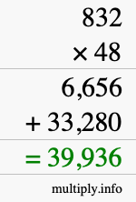 How to calculate 832 times 48 using long multiplication