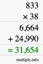 How to calculate 833 times 38 using long multiplication