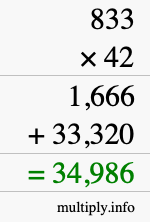 How to calculate 833 times 42 using long multiplication