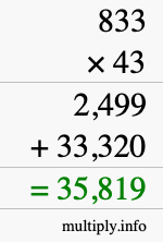 How to calculate 833 times 43 using long multiplication
