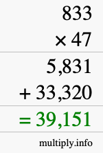 How to calculate 833 times 47 using long multiplication