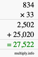 How to calculate 834 times 33 using long multiplication