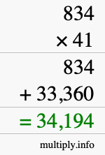 How to calculate 834 times 41 using long multiplication