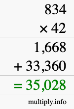 How to calculate 834 times 42 using long multiplication