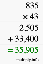 How to calculate 835 times 43 using long multiplication