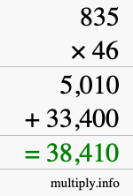 How to calculate 835 times 46 using long multiplication