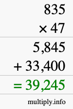 How to calculate 835 times 47 using long multiplication