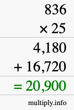 How to calculate 836 times 25 using long multiplication