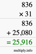 How to calculate 836 times 31 using long multiplication