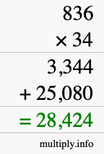 How to calculate 836 times 34 using long multiplication