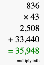 How to calculate 836 times 43 using long multiplication
