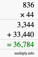 How to calculate 836 times 44 using long multiplication