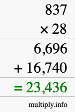 How to calculate 837 times 28 using long multiplication How to calculate 837 times 28 using long multiplication
