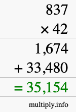 How to calculate 837 times 42 using long multiplication