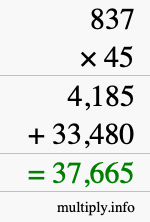 How to calculate 837 times 45 using long multiplication
