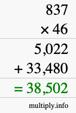 How to calculate 837 times 46 using long multiplication