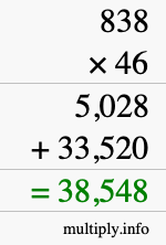 How to calculate 838 times 46 using long multiplication