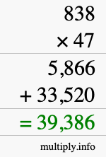 How to calculate 838 times 47 using long multiplication