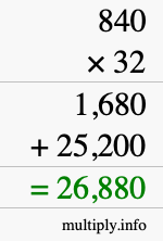 How to calculate 840 times 32 using long multiplication How to calculate 840 times 32 using long multiplication