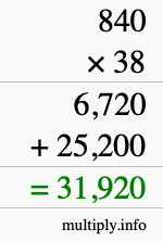 How to calculate 840 times 38 using long multiplication