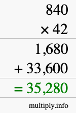 How to calculate 840 times 42 using long multiplication
