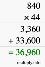 How to calculate 840 times 44 using long multiplication