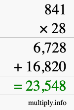 How to calculate 841 times 28 using long multiplication How to calculate 841 times 28 using long multiplication