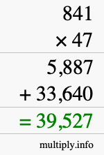 How to calculate 841 times 47 using long multiplication