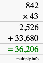 How to calculate 842 times 43 using long multiplication