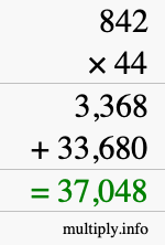 How to calculate 842 times 44 using long multiplication