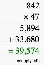 How to calculate 842 times 47 using long multiplication