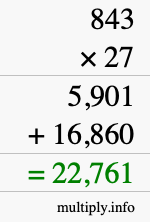 How to calculate 843 times 27 using long multiplication