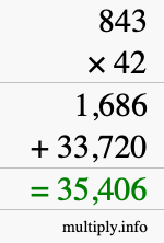 How to calculate 843 times 42 using long multiplication