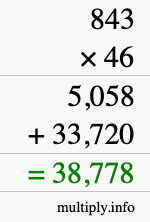 How to calculate 843 times 46 using long multiplication